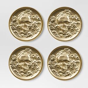 Target Threshold Metal Coasters Gold Embossed Skull 4 Pack Halloween Party New